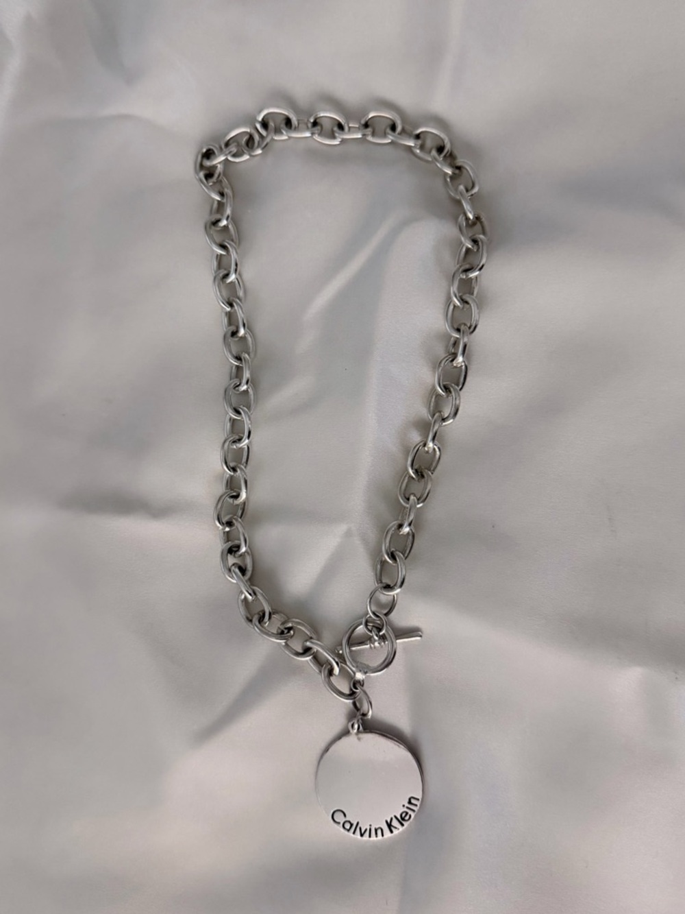 Vintage 90’s Calvin Klein Chain Link Toggle Clasp CK Medallion Pendant Chain